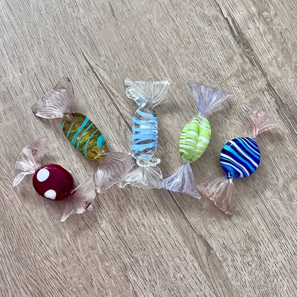 Vintage Murano Style Hand  Blown Glass Wrapped‎ Candy Pieces 3” Lot Of 5 - Picture 1 of 2